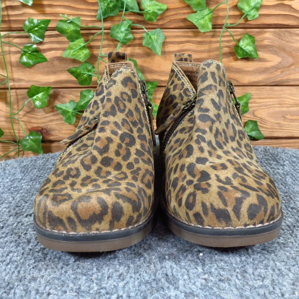 Hush Puppies Mazin Cayto Women Ankle Boot 6.5 Daily Wear Leopard Suede Brown